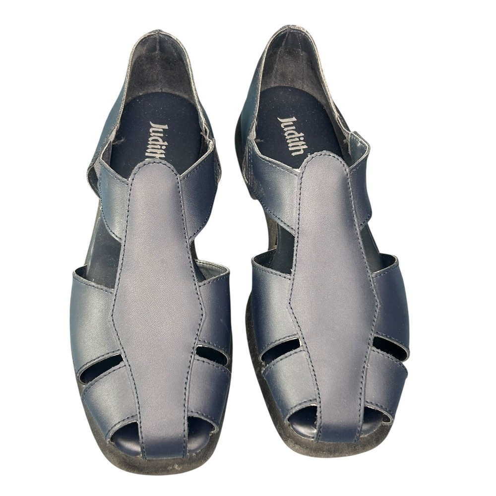 Judith Women's Rosemary Navy Leather Slip-on Fisherman Sandals Size 8M
